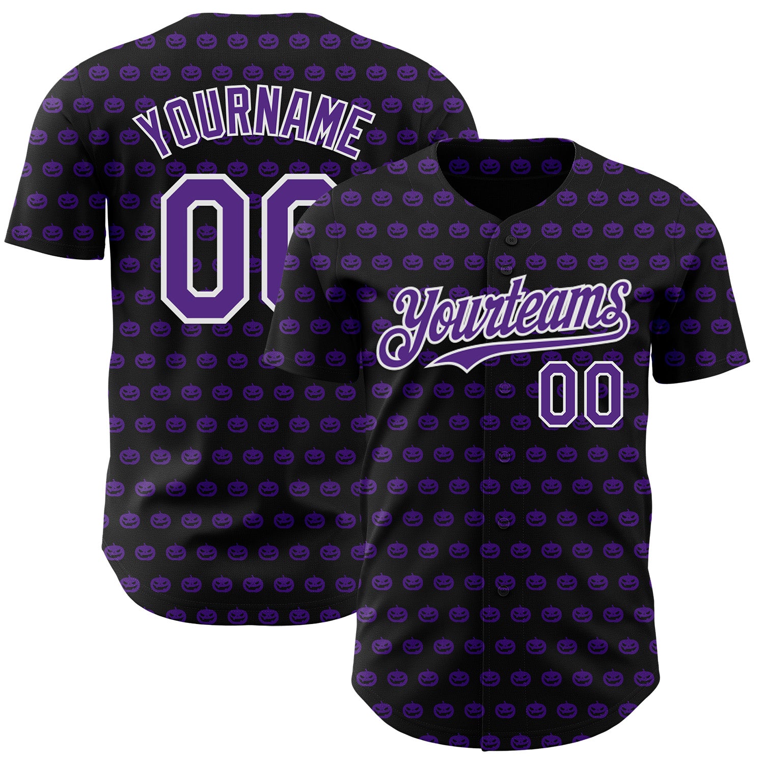Custom Black Purple-White 3D Halloween Pumpkin Party Costume Ideas Authentic Baseball Jersey