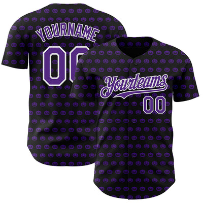 Custom Black Purple-White 3D Halloween Pumpkin Party Costume Ideas Authentic Baseball Jersey