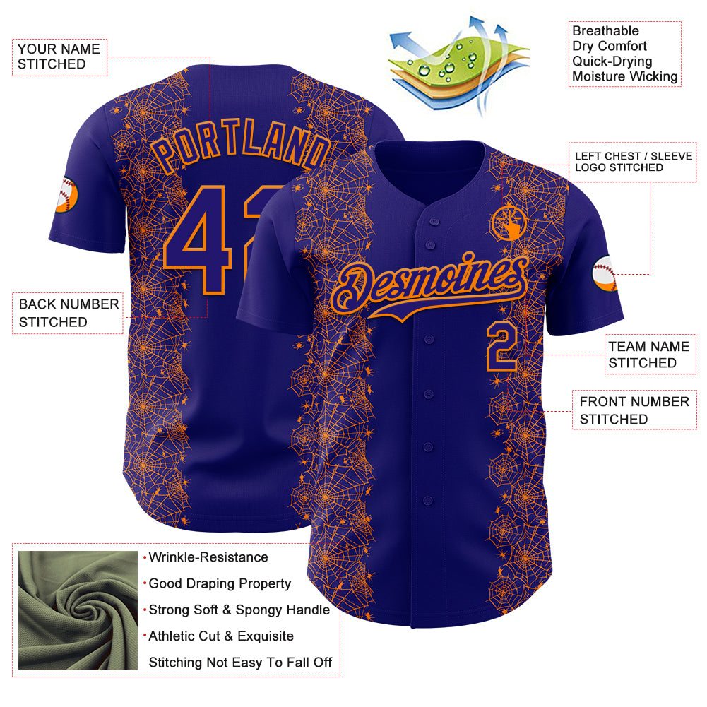 Custom Dark Purple Bay Orange 3D Halloween Spider Net Party Costume Ideas Authentic Baseball Jersey