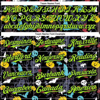 Custom Black Neon Green 3D Halloween Skull Pumpkin Doodle Party Costume Ideas Authentic Baseball Jersey