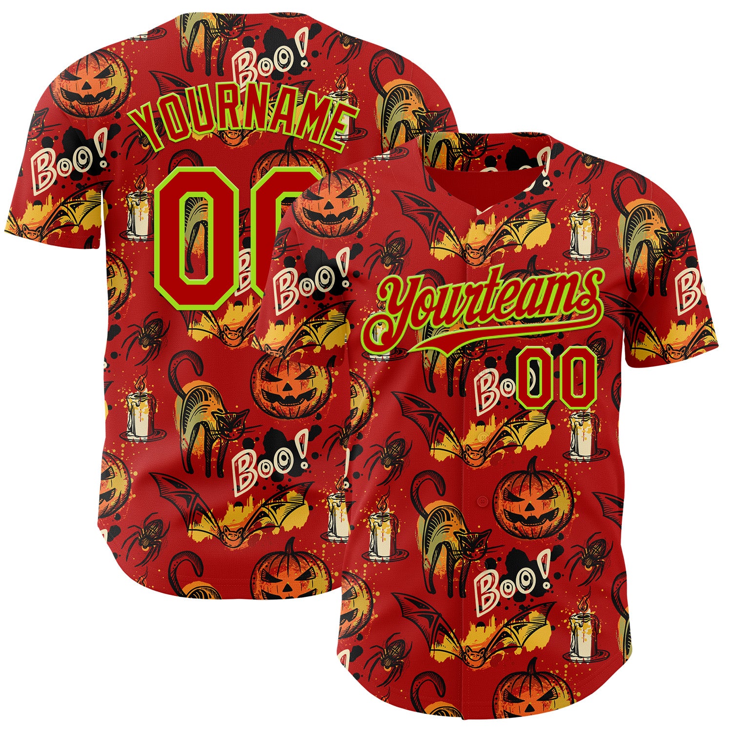 Custom Red Neon Green 3D Halloween Pumpkin Doodle Party Costume Ideas Authentic Baseball Jersey