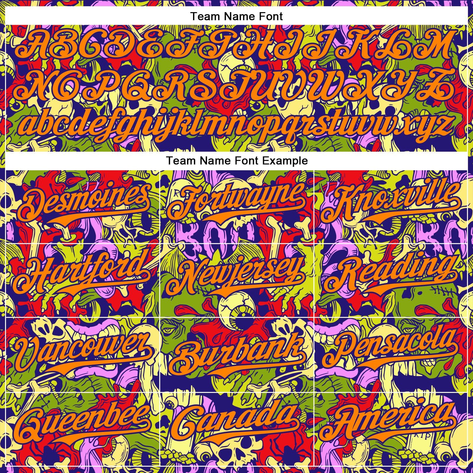 Custom Dark Purple Bay Orange 3D Halloween Skull Doodle Party Costume Ideas Authentic Baseball Jersey