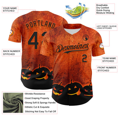 Custom Orange Black 3D Halloween Pumpkin Party Costume Ideas Authentic Baseball Jersey