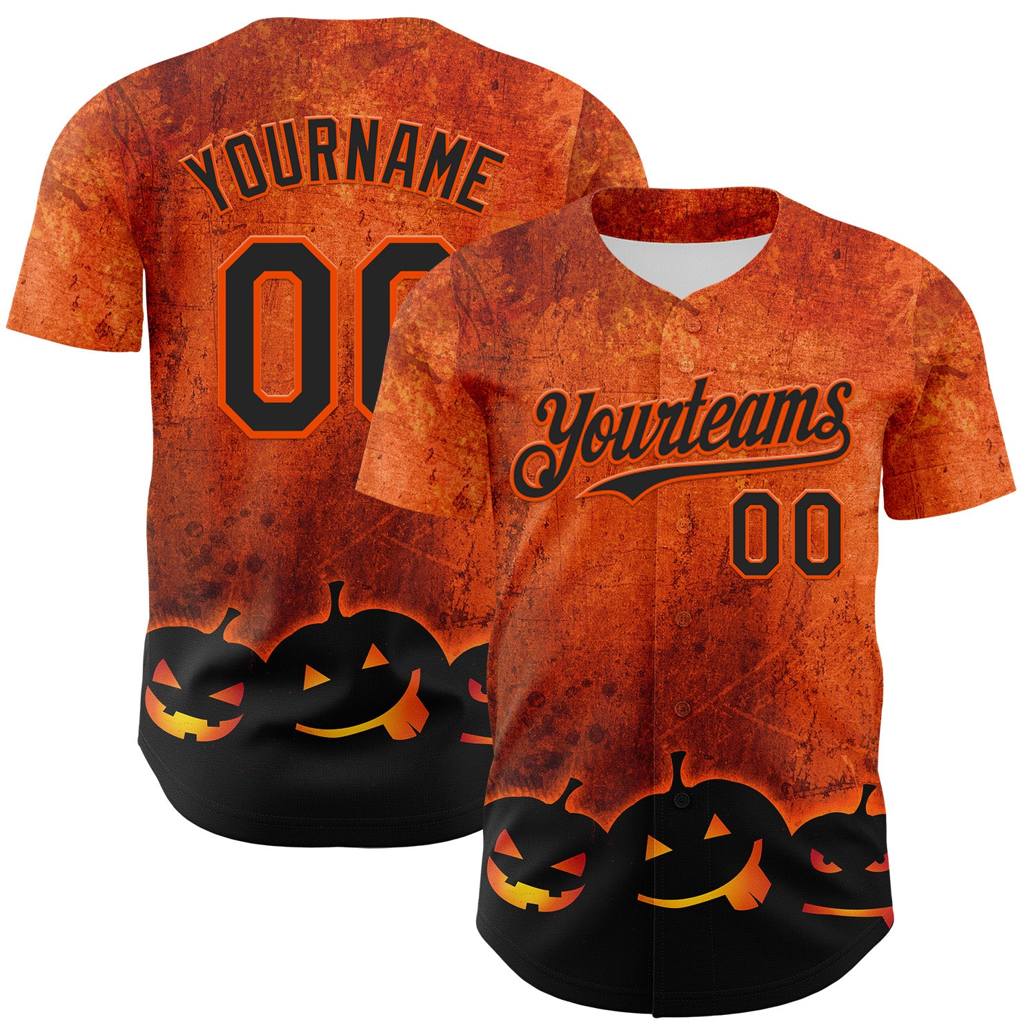 Custom Orange Black 3D Halloween Pumpkin Party Costume Ideas Authentic Baseball Jersey