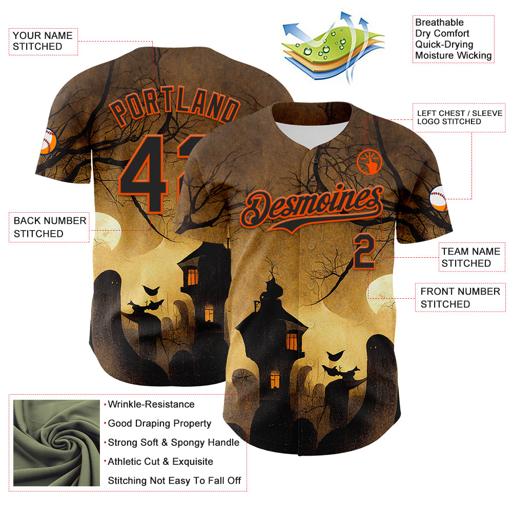 Custom Yellow Black-Orange 3D Halloween Horror Night Trick Treat Party Costume Ideas Authentic Baseball Jersey