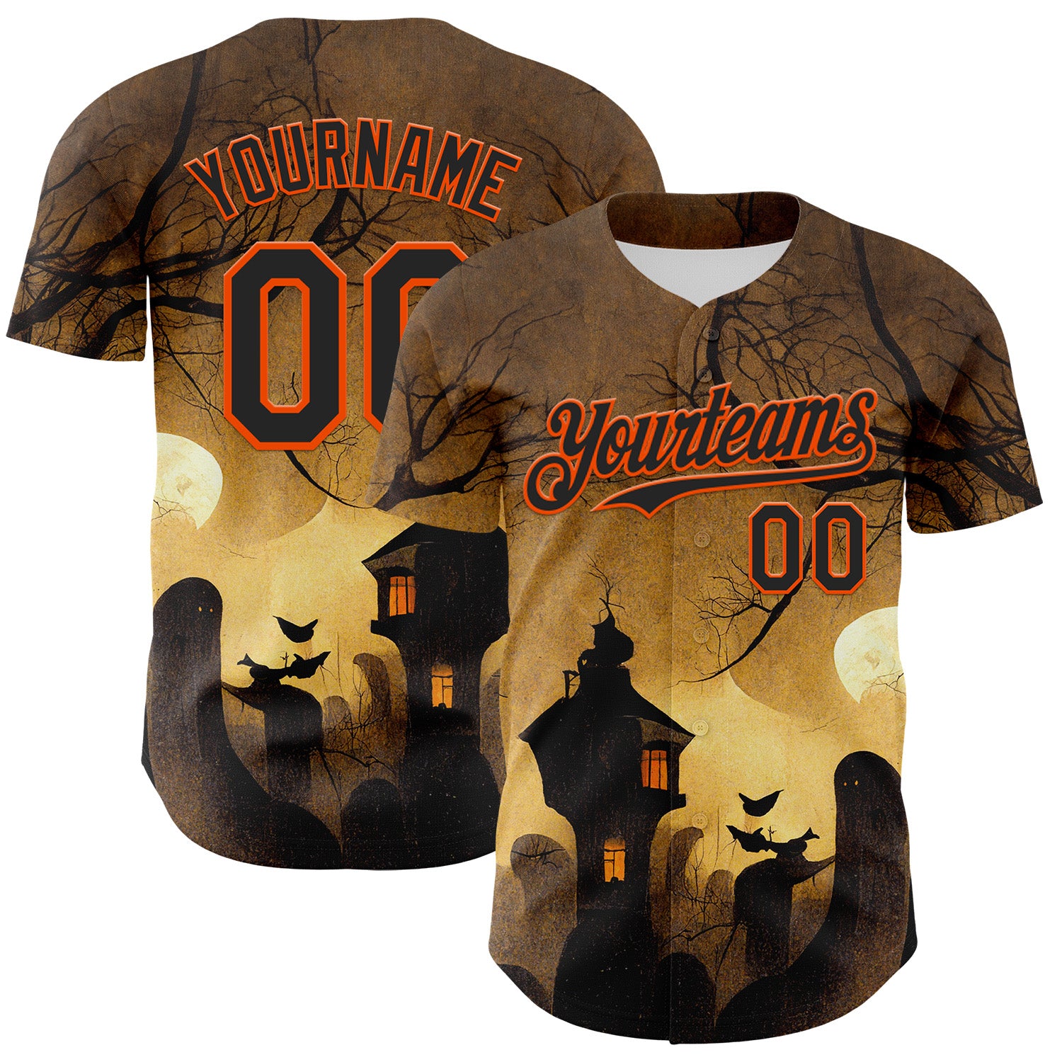 Custom Yellow Black-Orange 3D Halloween Horror Night Trick Treat Party Costume Ideas Authentic Baseball Jersey