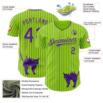 Custom Neon Green Purple Pinstripe Purple 3D Halloween Scary Party Costume Ideas Authentic Baseball Jersey