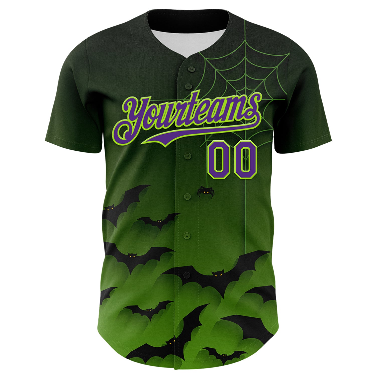 Custom Green Purple Black-Neon Green 3D Halloween Spider Net Bats Party Costume Ideas Authentic Baseball Jersey
