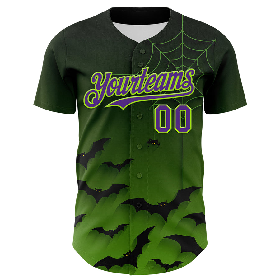 Custom Green Purple Black-Neon Green 3D Halloween Spider Net Bats Party Costume Ideas Authentic Baseball Jersey