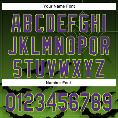 Custom Green Purple Black-Neon Green 3D Halloween Spider Net Bats Party Costume Ideas Authentic Baseball Jersey