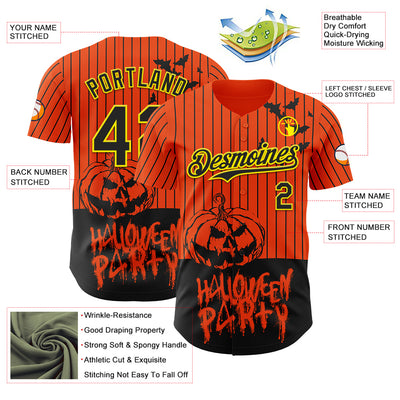 Custom Orange Black Pinstripe Light Yellow 3D Halloween Pumpkin Party Costume Ideas Authentic Baseball Jersey