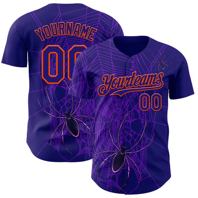 Custom Dark Purple Orange 3D Halloween Spider Net Party Costume Ideas Authentic Baseball Jersey