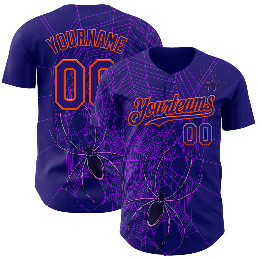 Custom Dark Purple Orange 3D Halloween Spider Net Party Costume Ideas Authentic Baseball Jersey