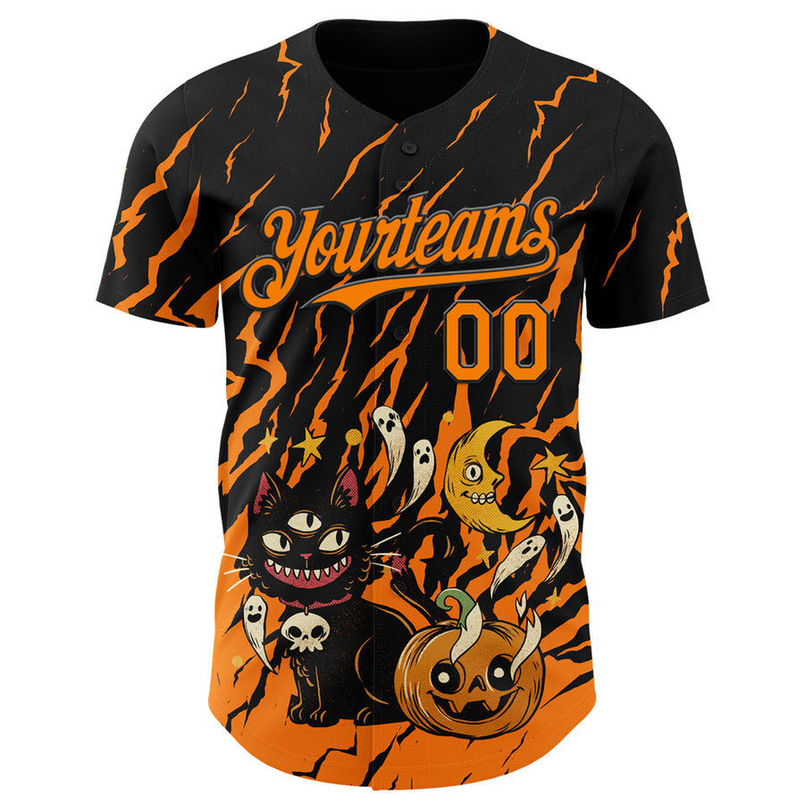 Custom Black Bay Orange 3D Halloween Pumpkin Scary Doodle Party Costume Ideas Authentic Baseball Jersey