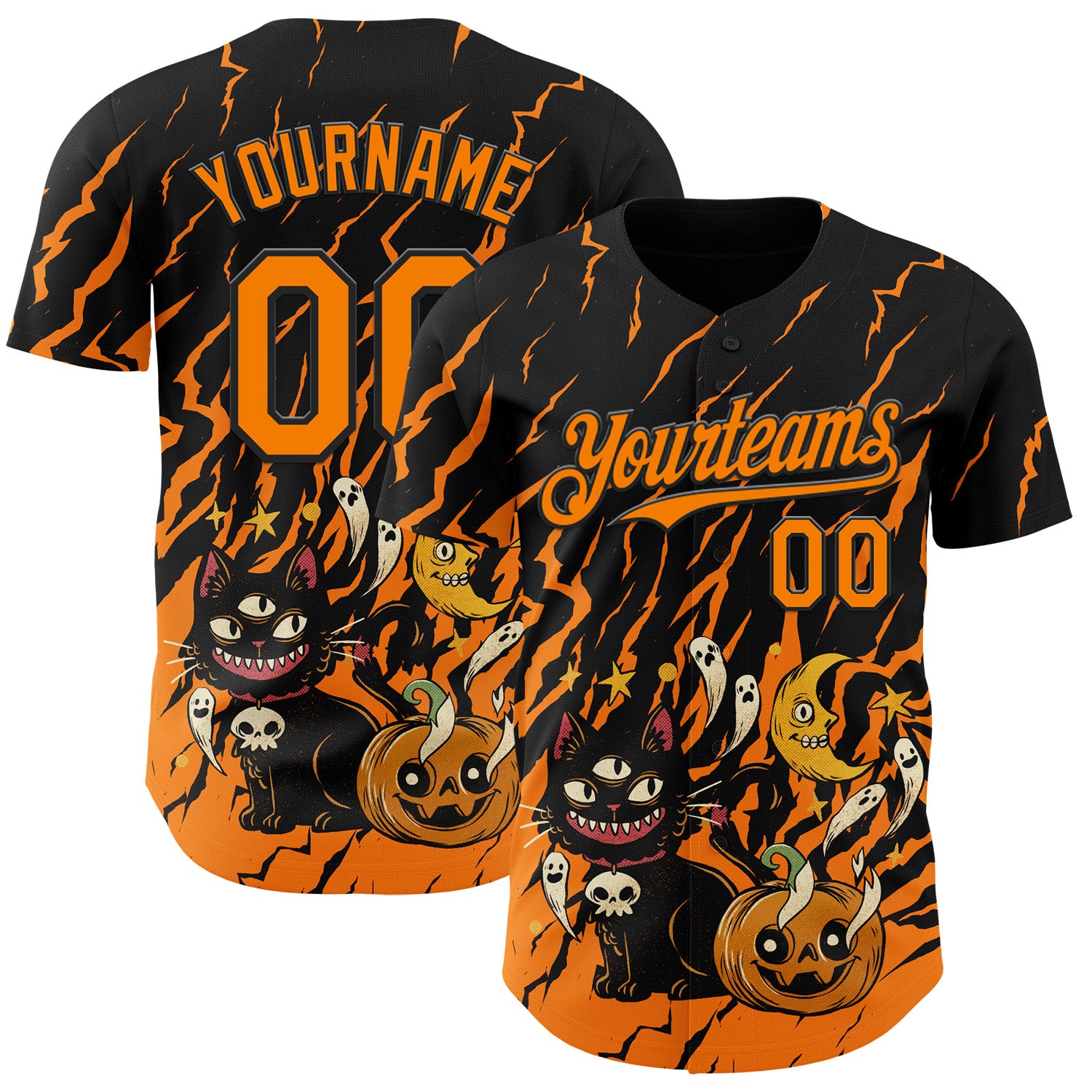 Custom Black Bay Orange 3D Halloween Pumpkin Scary Doodle Party Costume Ideas Authentic Baseball Jersey