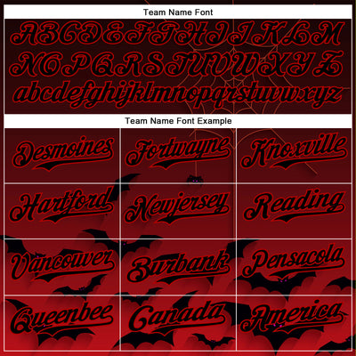 Custom Black Red 3D Halloween Spider Net Bats Party Costume Ideas Authentic Baseball Jersey