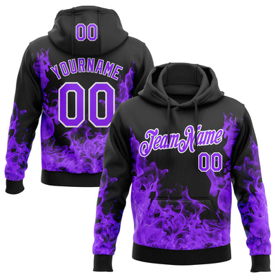 Custom Stitched Black Purple-White 3D Pattern Design Flame Sports Pullover Sweatshirt Hoodie