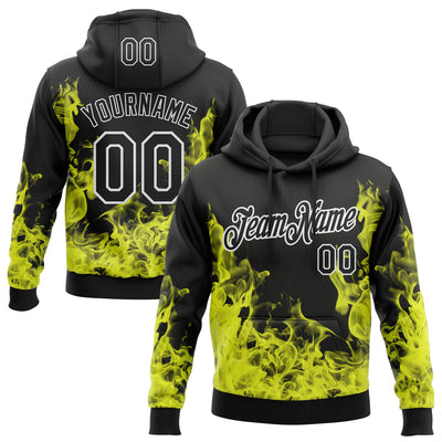 Custom Stitched Black Yellow-White 3D Pattern Design Flame Sports Pullover Sweatshirt Hoodie