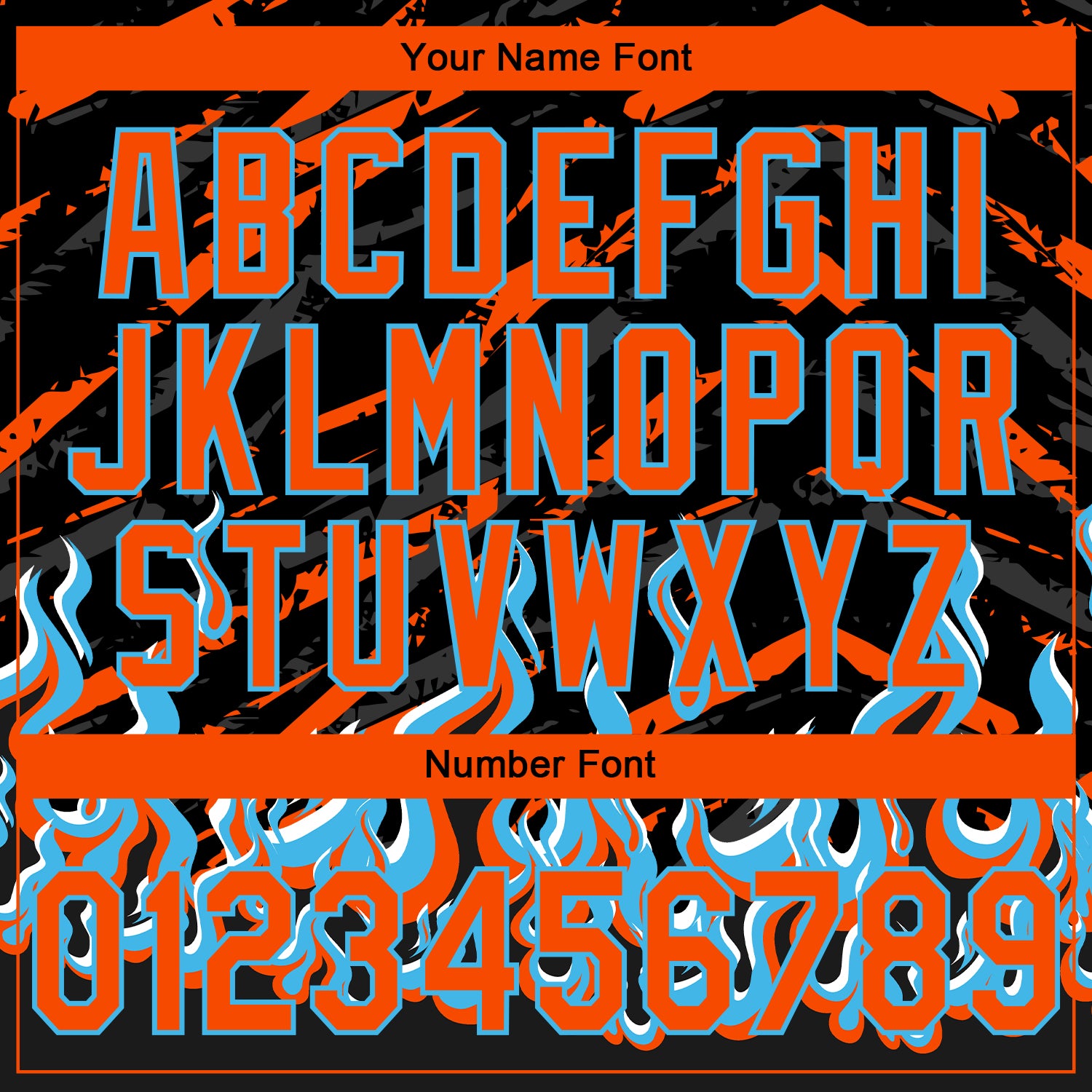 Custom Stitched Black Orange Lakes Blue-White 3D Pattern Design Flame Sports Pullover Sweatshirt Hoodie