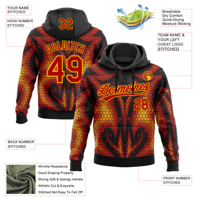 Custom Stitched Black Red-Yellow 3D Pattern Design Flame Sports Pullover Sweatshirt Hoodie
