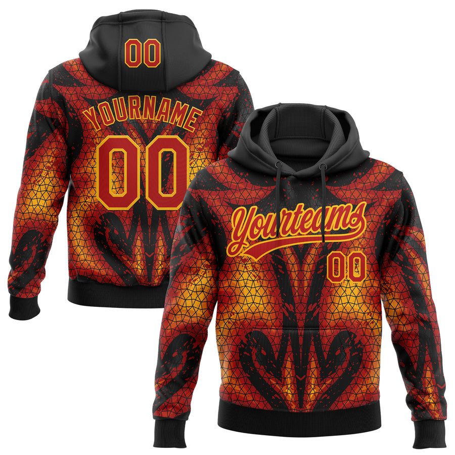 Custom Stitched Black Red-Yellow 3D Pattern Design Flame Sports Pullover Sweatshirt Hoodie