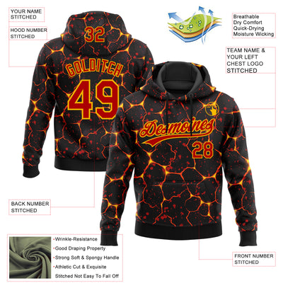 Custom Stitched Black Red-Yellow 3D Pattern Design Flame Sports Pullover Sweatshirt Hoodie