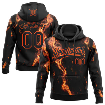 Custom Stitched Black Orange 3D Pattern Design Flame Sports Pullover Sweatshirt Hoodie