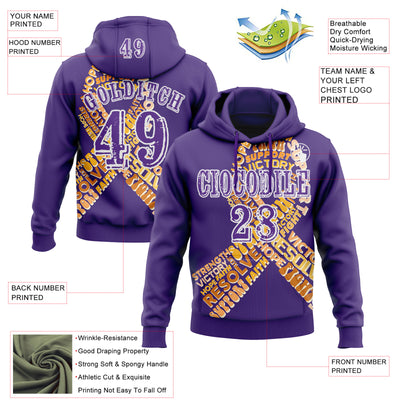 Custom Purple White 3D Appendix Cancer World Cancer Day Ribbon Support Sports Pullover Sweatshirt Hoodie