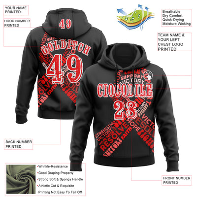 Custom Black Fire Red-White 3D Blood Cancer World Cancer Day Ribbon Support Sports Pullover Sweatshirt Hoodie