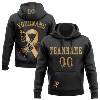 Custom Black Old Gold 3D Childhood Cancer World Cancer Day Ribbon Support Sports Pullover Sweatshirt Hoodie