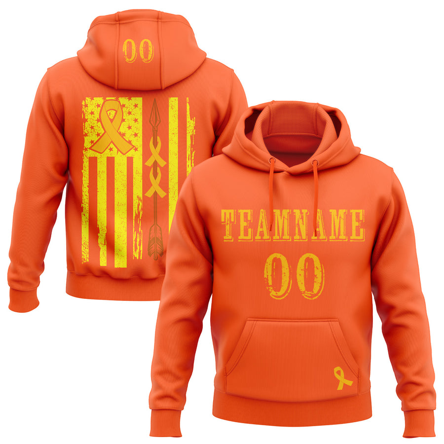 Custom Orange Gold 3D Bone Cancer World Cancer Day Ribbon Support Sports Pullover Sweatshirt Hoodie
