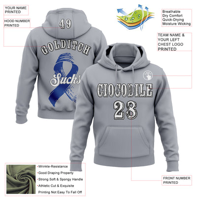 Custom Gray White-Black 3D Colorectal Cancer World Cancer Day Ribbon Support Sports Pullover Sweatshirt Hoodie