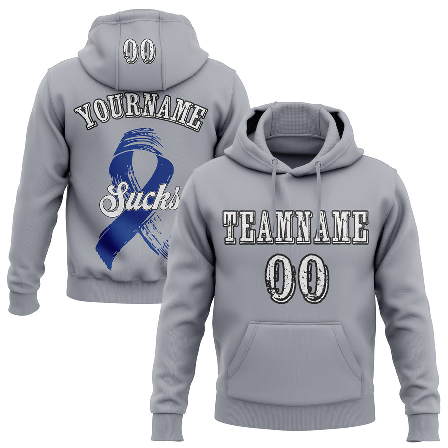 Custom Gray White-Black 3D Colorectal Cancer World Cancer Day Ribbon Support Sports Pullover Sweatshirt Hoodie