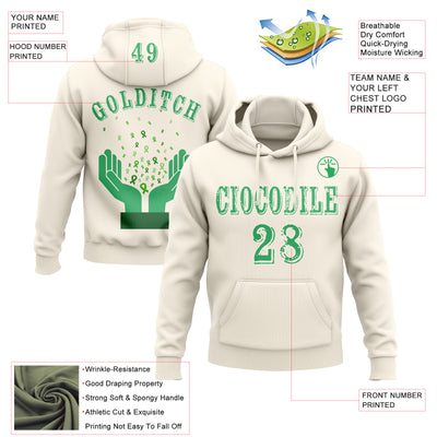 Custom Cream Green 3D Gallbladder And Bile Duct Cancer World Cancer Day Ribbon Support Sports Pullover Sweatshirt Hoodie
