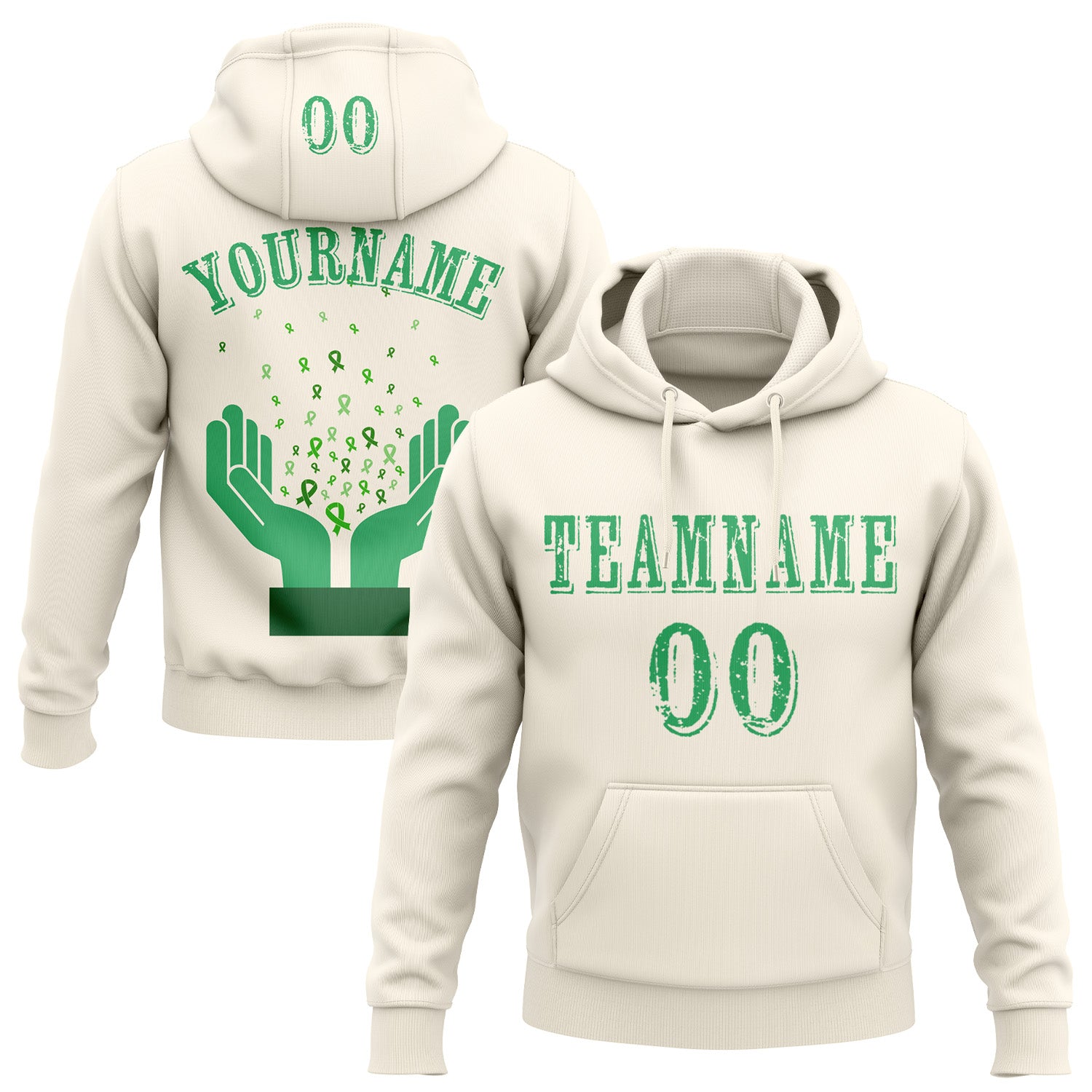 Custom Cream Green 3D Gallbladder And Bile Duct Cancer World Cancer Day Ribbon Support Sports Pullover Sweatshirt Hoodie
