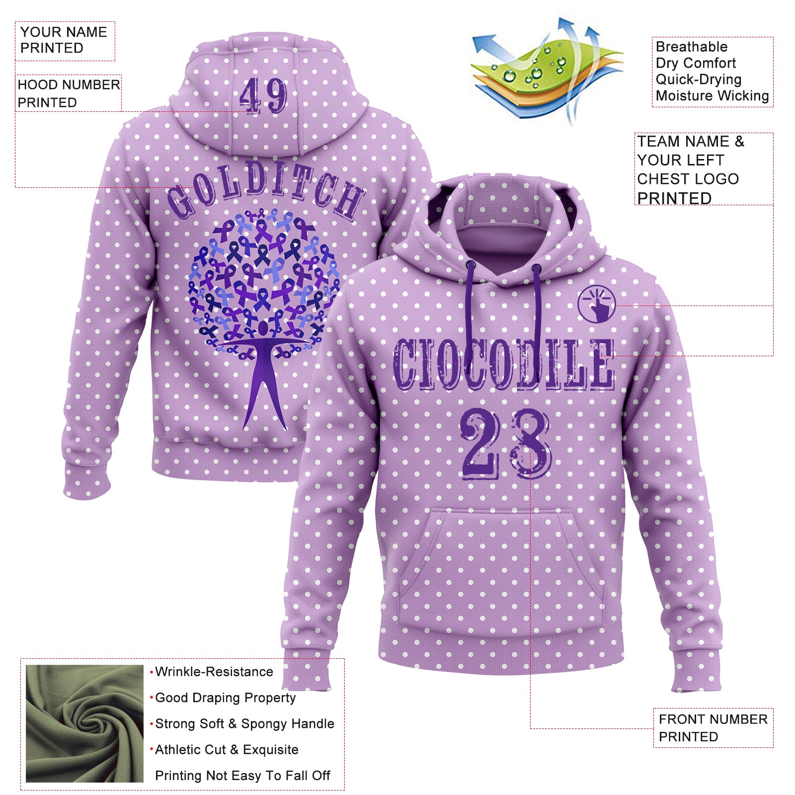 Custom Light Purple Purple 3D Gynecological Cancer World Cancer Day Ribbon Support Sports Pullover Sweatshirt Hoodie