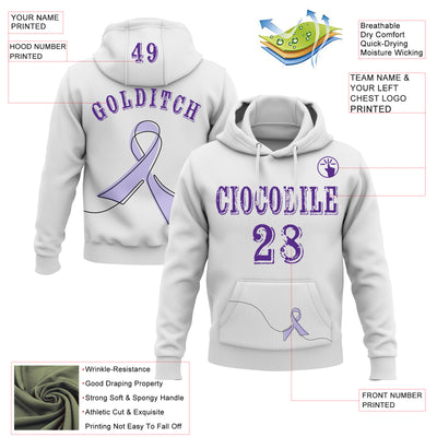 Custom White Purple 3D Gastric Cancer World Cancer Day Ribbon Support Sports Pullover Sweatshirt Hoodie