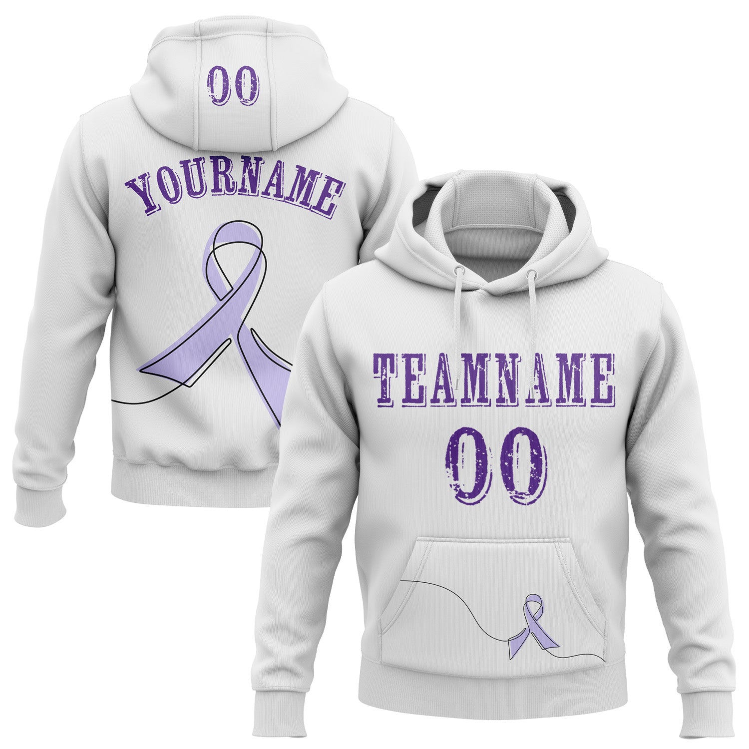 Custom White Purple 3D Gastric Cancer World Cancer Day Ribbon Support Sports Pullover Sweatshirt Hoodie