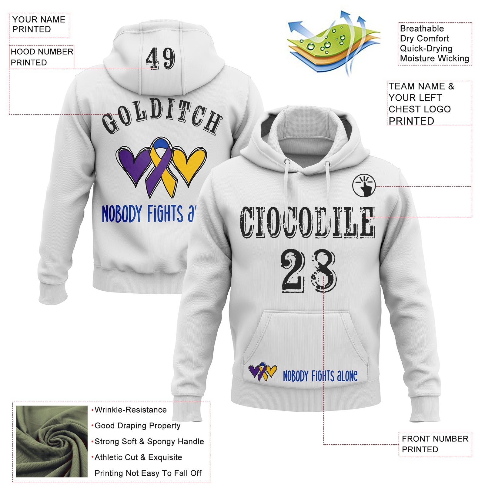 Custom White Black 3D Bladder Cancer World Cancer Day Ribbon Support Sports Pullover Sweatshirt Hoodie