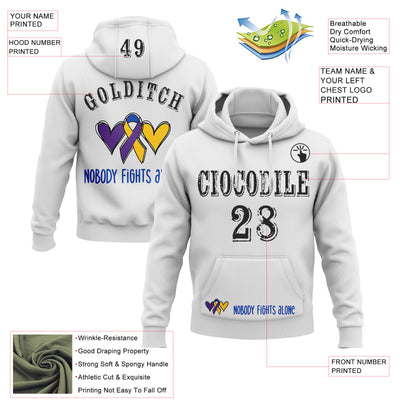 Custom White Black 3D Bladder Cancer World Cancer Day Ribbon Support Sports Pullover Sweatshirt Hoodie