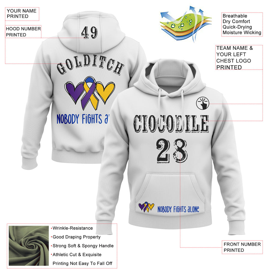 Custom White Black 3D Bladder Cancer World Cancer Day Ribbon Support Sports Pullover Sweatshirt Hoodie