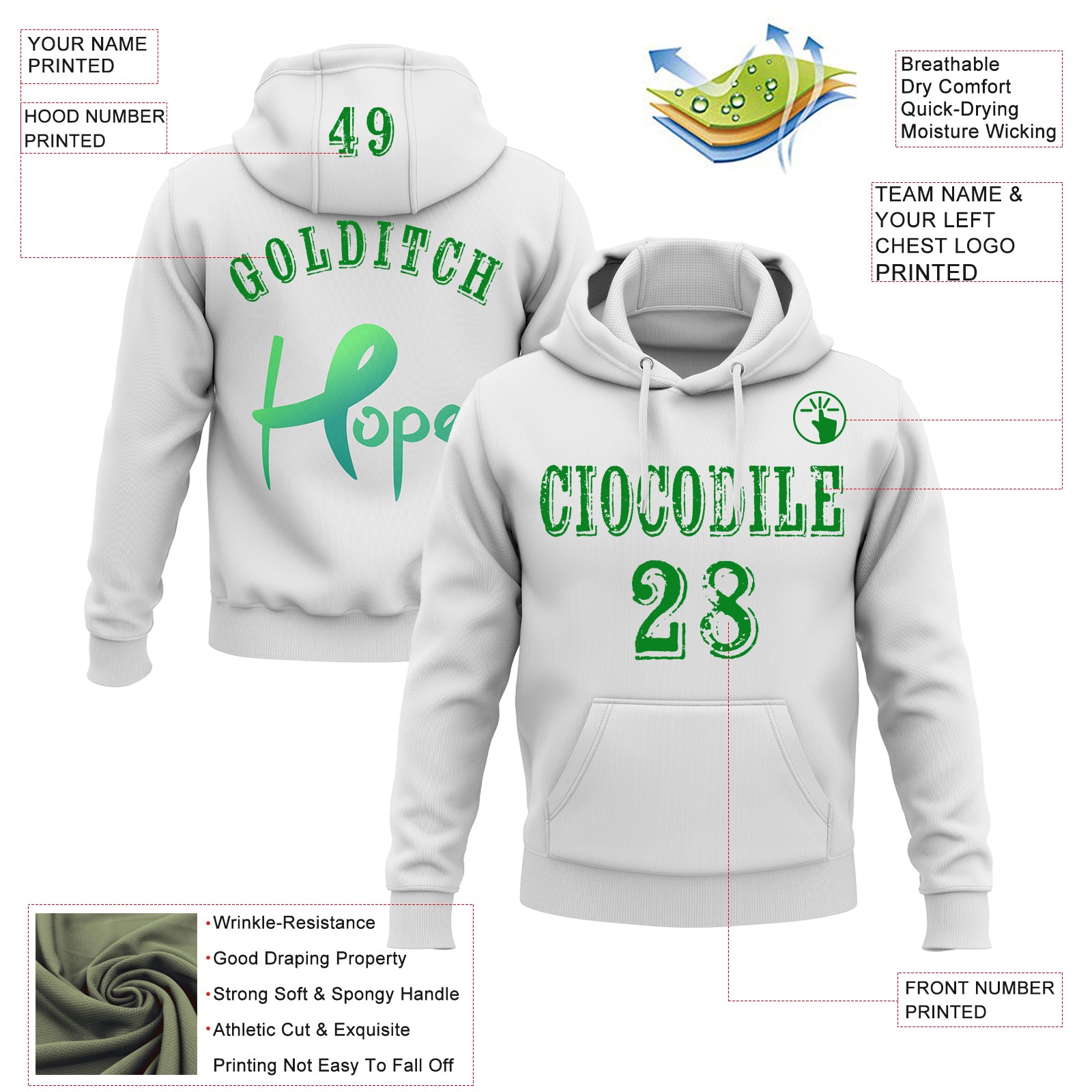 Custom White Grass Green 3D Liver Cancer World Cancer Day Ribbon Support Sports Pullover Sweatshirt Hoodie