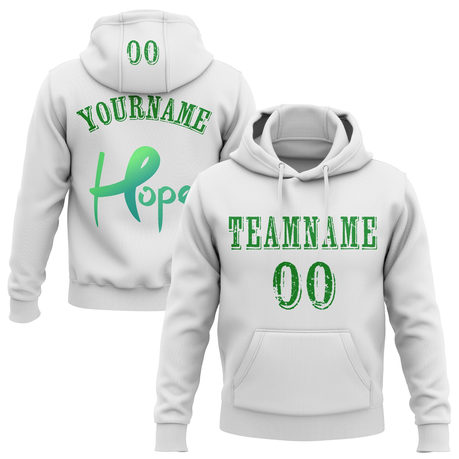 Custom White Grass Green 3D Liver Cancer World Cancer Day Ribbon Support Sports Pullover Sweatshirt Hoodie