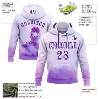 Custom Purple White 3D Pancreatic Cancer World Cancer Day Ribbon Support Sports Pullover Sweatshirt Hoodie