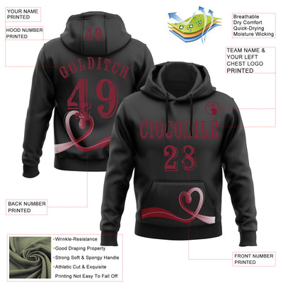 Custom Black Crimson 3D Head And Neck Cancer World Cancer Day Ribbon Support Sports Pullover Sweatshirt Hoodie