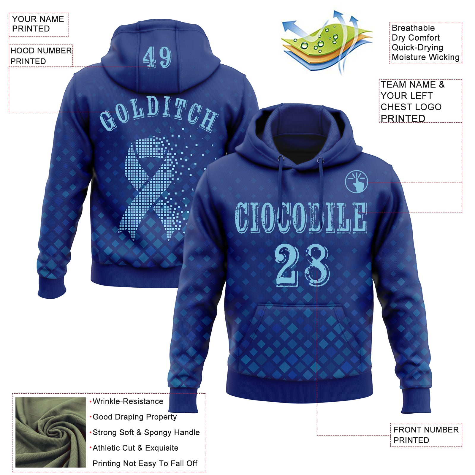 Custom Royal Blue 3D Prostate Cancer World Cancer Day Ribbon Support Sports Pullover Sweatshirt Hoodie