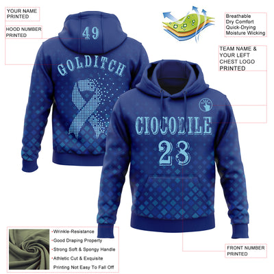 Custom Royal Blue 3D Prostate Cancer World Cancer Day Ribbon Support Sports Pullover Sweatshirt Hoodie