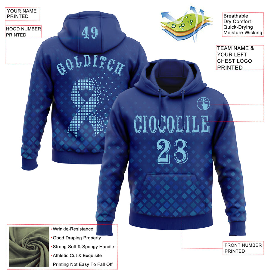 Custom Royal Blue 3D Prostate Cancer World Cancer Day Ribbon Support Sports Pullover Sweatshirt Hoodie