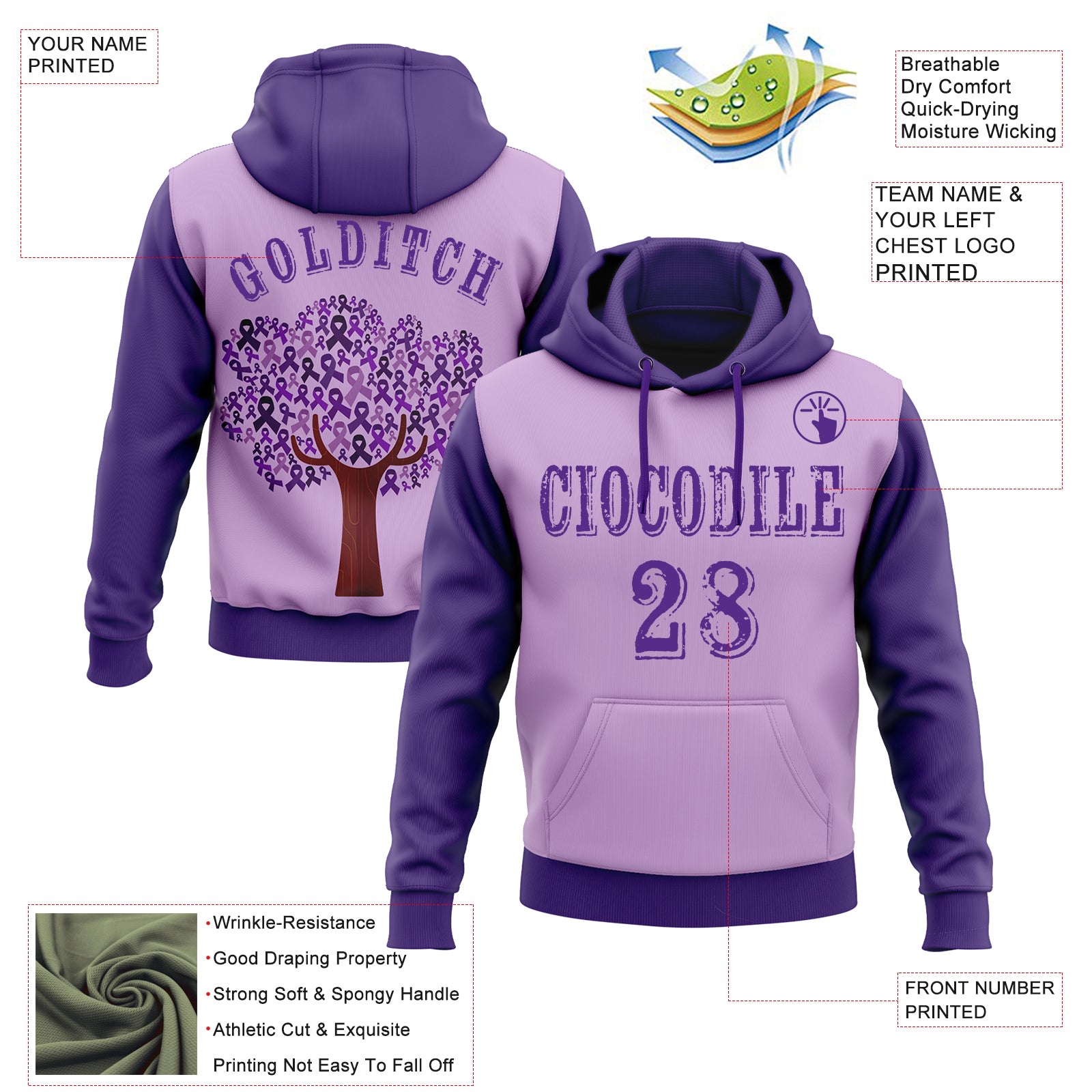 Custom Light Purple Purple 3D Testicular Cancer World Cancer Day Ribbon Support Sports Pullover Sweatshirt Hoodie