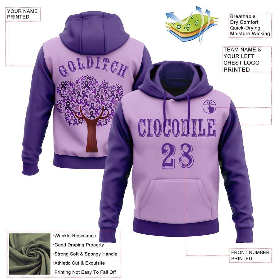 Custom Light Purple Purple 3D Testicular Cancer World Cancer Day Ribbon Support Sports Pullover Sweatshirt Hoodie